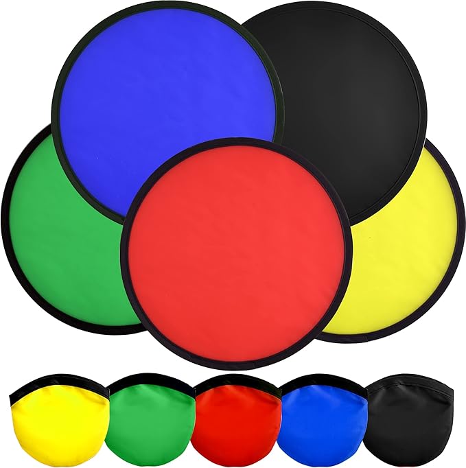 Mototo 30 Pieces Foldable Flying Disc Fans with Bag Folding Pocket Toy Set for Kids Fun Birthday Party Favors Summer Outdoor Activity Game Halloween Christmas, 5 Colors (10 inches)
