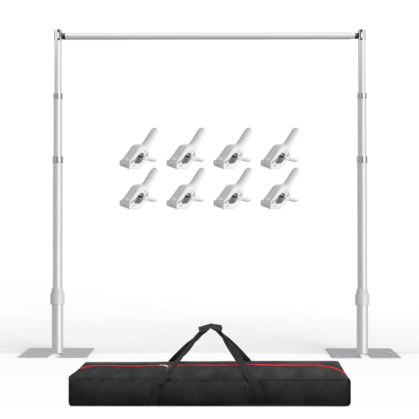 EMART Pipe and Drape Backdrop Stand Kit, 8.9ftx10ft Heavy Duty Adjustable Photo Background, Metal Frame with Flat Base for Wedding, Birthday Party, Banquet Decorations - Silver