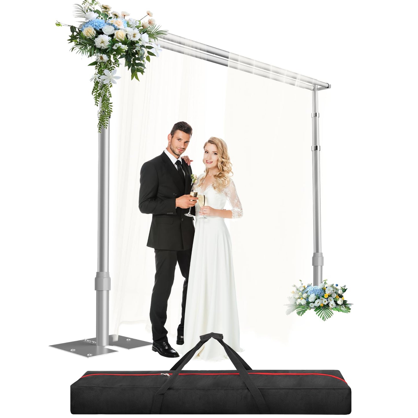 GLOSHOOTING Heavy Duty Backdrop Stand - 10x10ft, Double Crossbar Pipe and Drape Stand Kit, Adjustable Metal Frame for Wedding & Birthday Party Decorations