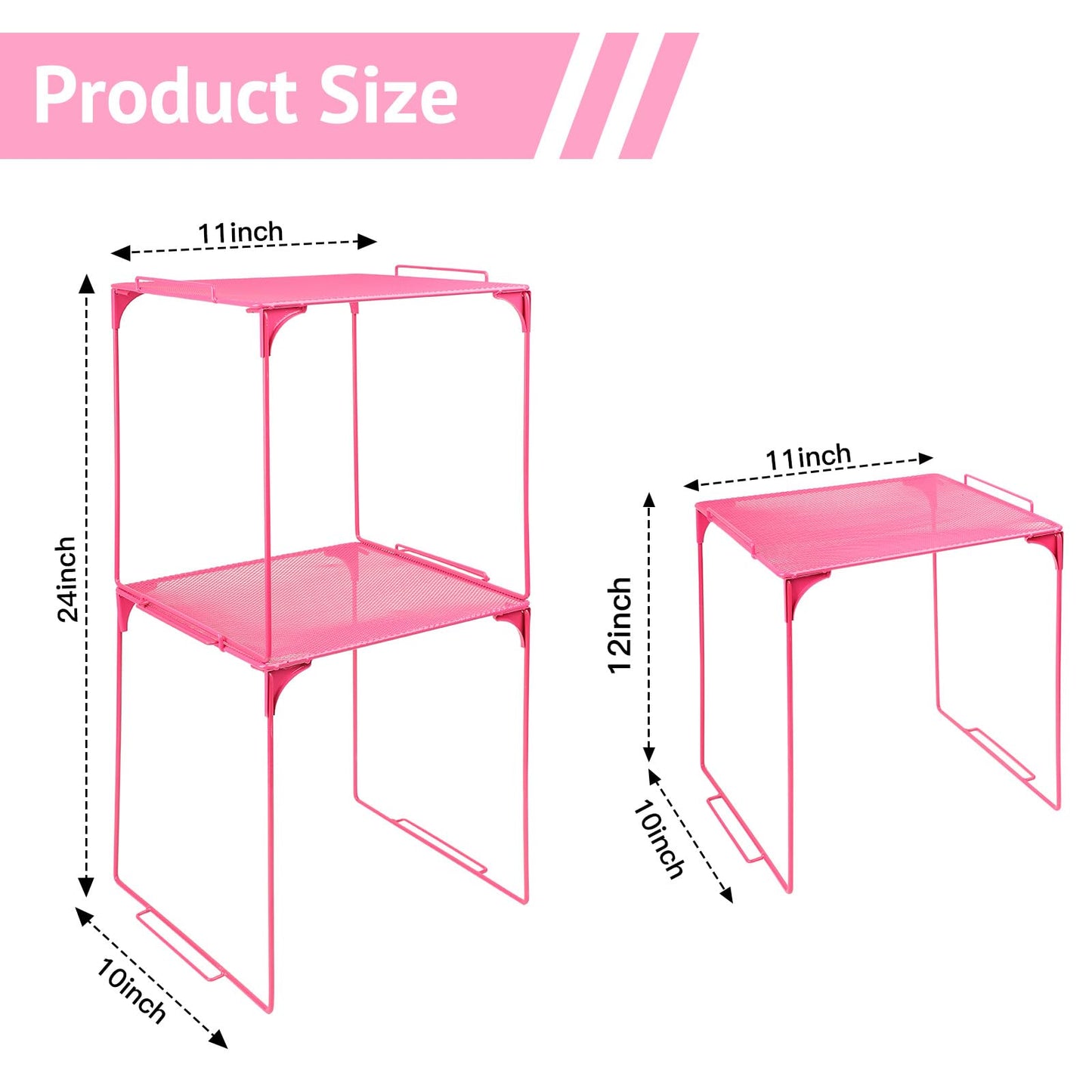 AUECOOME Locker Organizer Shelf Stackable Extra Locker Shelf for School Locker Organizer Storage Cabinet Accessories Suitable for School, Office, and Home use (1, Pink)