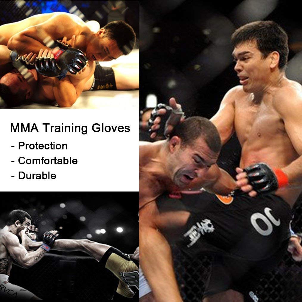 ZooBoo MMA Gloves, Half-Finger Boxing Fight Gloves MMA Mitts with Adjustable Wrist Band UFC Gloves for Sanda Sparring Punching Bag Training (One Size Fits Most)
