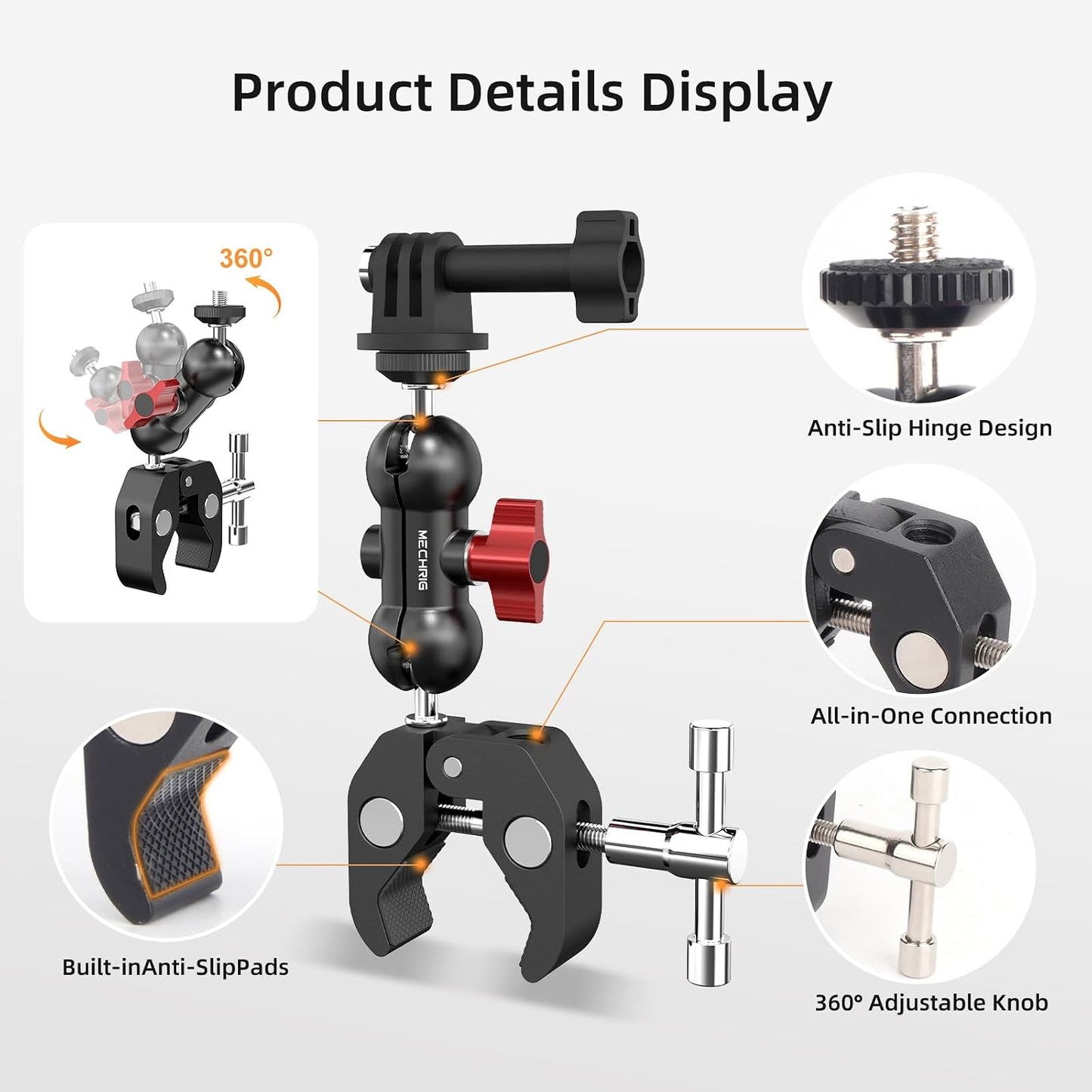 Mechrig 360 1/4"-20 Super Clamp Mount Kit with Ballhead Magic Arm Universal Camera Mount with Screws for DSLR