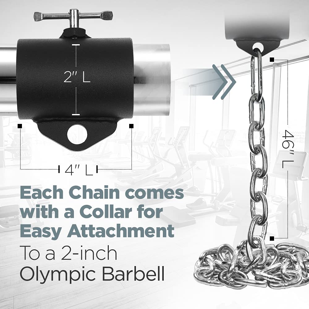 Logest Weight Lifting Chains with Collars - 1 Pair Available in 15LB 25LB 35LB 45LB Steel Workout Chains - Fitness Equipment for Deadlifts Bench Presses and More Targets Back Legs Core Weight Chains