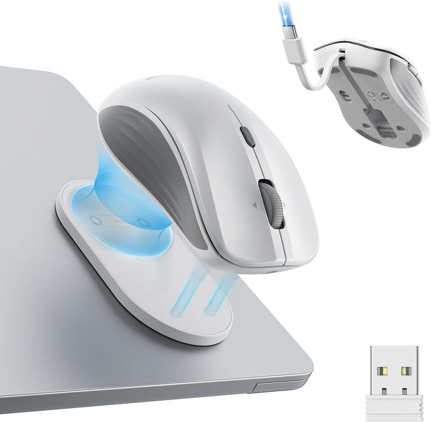 ESR 5.0 2.4 MagMouse Snap-to-Carry Bluetooth Mouse, Rechargeable Wireless Mouse for Laptop with Built-in Charging