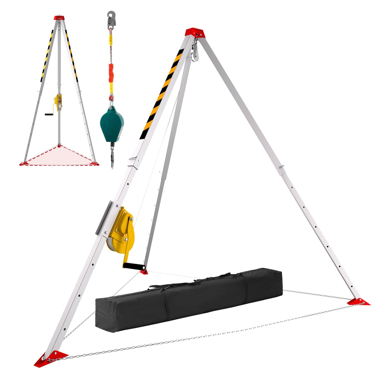 Confined Space Tripod Kit, Rescue Tripod Lifting Hoist Solution, 98ft Alloy Cable, 4.4-7.1ft Adjustable, 5.2-8ft Chain, for Demanding Sites