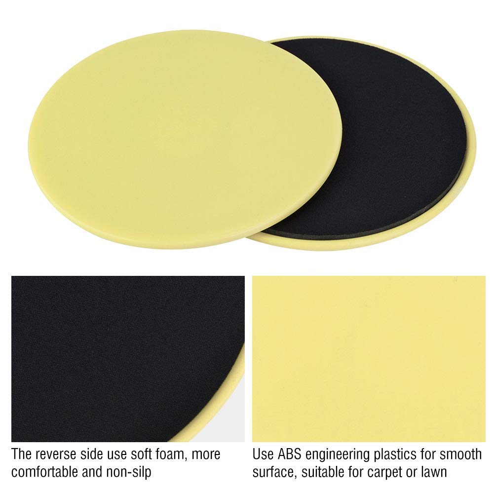 Core Sliders Exercise Discs, 2-Pack Yellow Fitness Sliders for Home Gym, Yoga, Pilates, Full Body Workout on Wood, Carpet, Tile