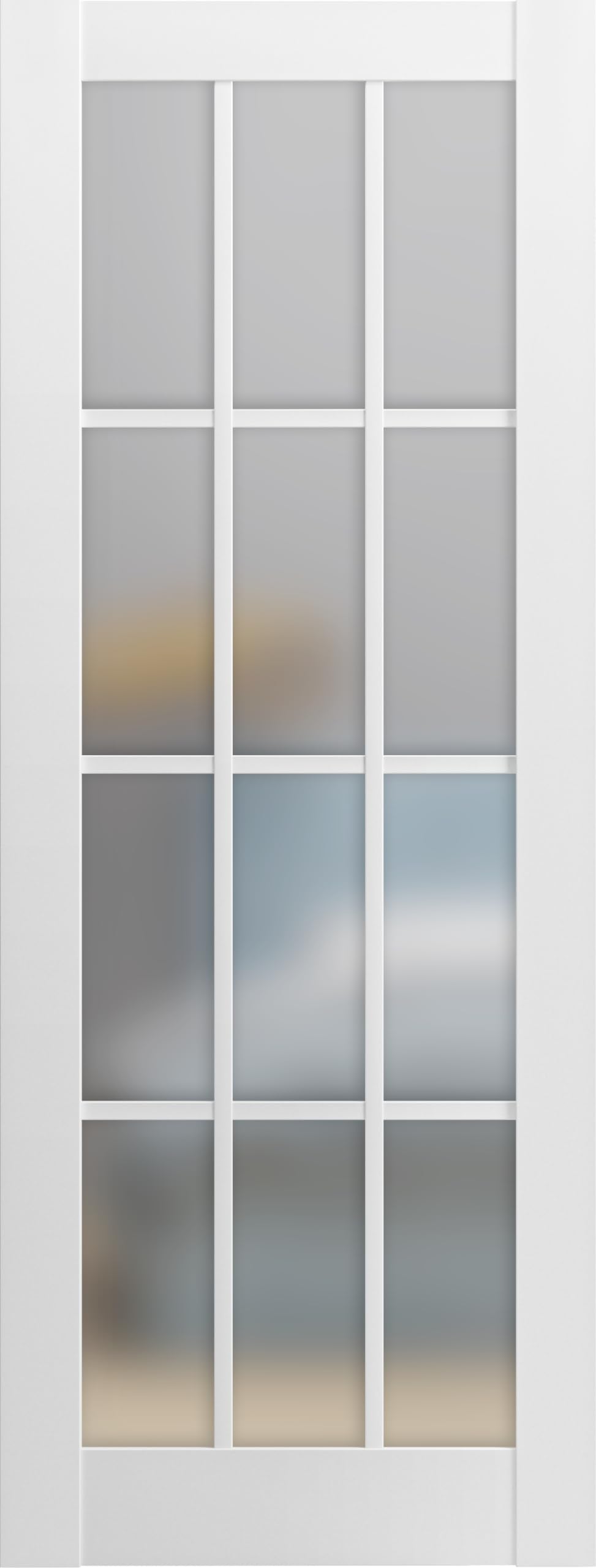 Slab Barn Door Panel Frosted Glass 12 Lites 36 x 84 inches | Felicia 3312 Matte White | Sturdy Finished Doors | Pocket Closet Sliding