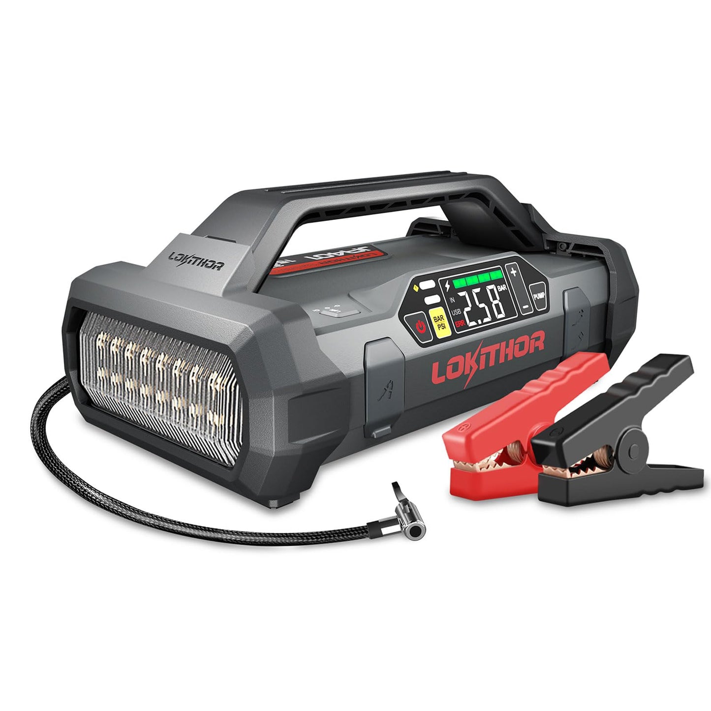 LOKITHOR JA401 3750A Jump Starter with Air Compressor, 60W Two-Way Fast Charing, 12V Lithium Battery Starter with 150PSI Auto-Shutoff Tire Inflator, Booster Pack for 10.0L Gas or 8.0L Diesel Engines