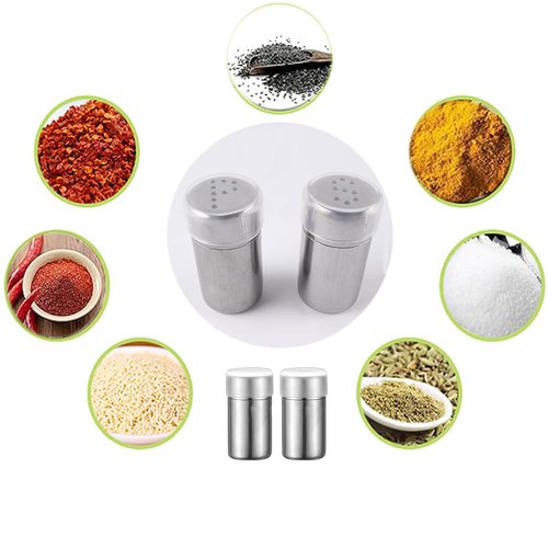 2-Pack Mini Salt Pepper Shaker,5ml Salt and Pepper Shaker with Lid,Stainless Steel Spice Jars Seasoning Dispenser for Salt Sugar Spice Pepper (Silver, Small)