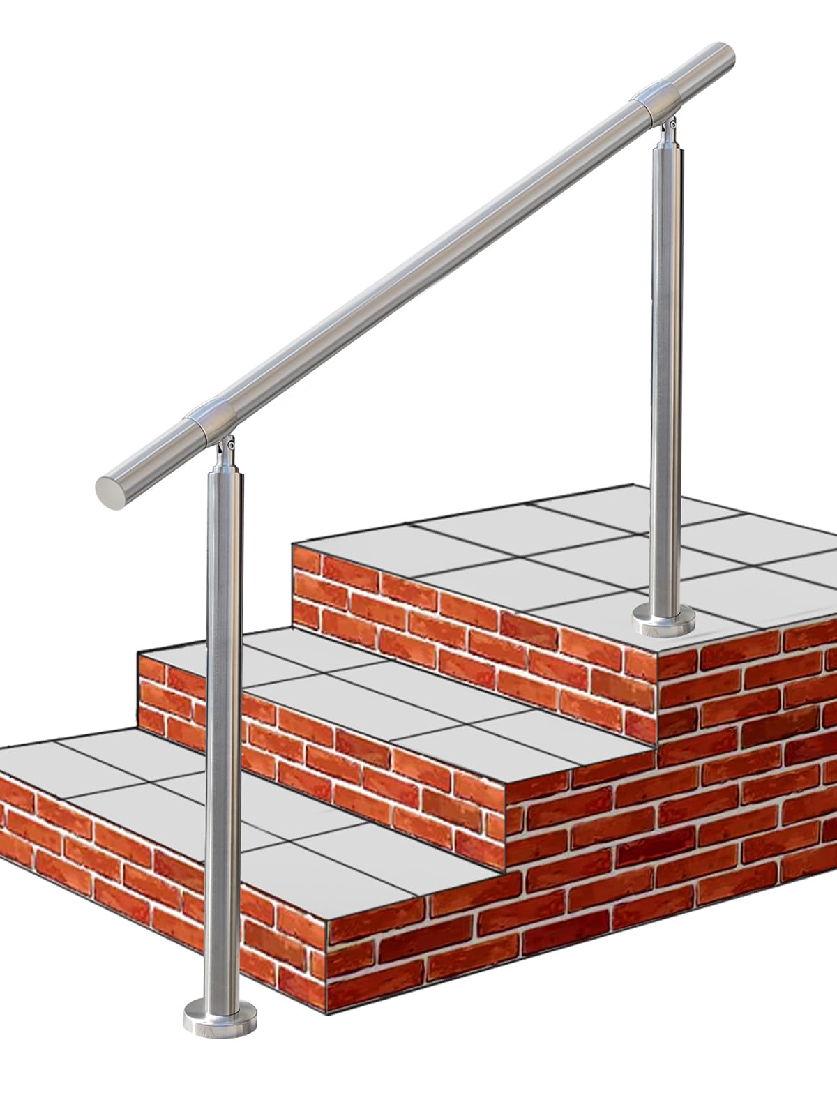 ZALNVEY Outdoor 4 Step Handrail, DIY 304 Stainless Steel Transitional Hand Rails with Installation Kit,Silver Porch Stair Railing for Concrete Brick or Wooden Steps, 54x36