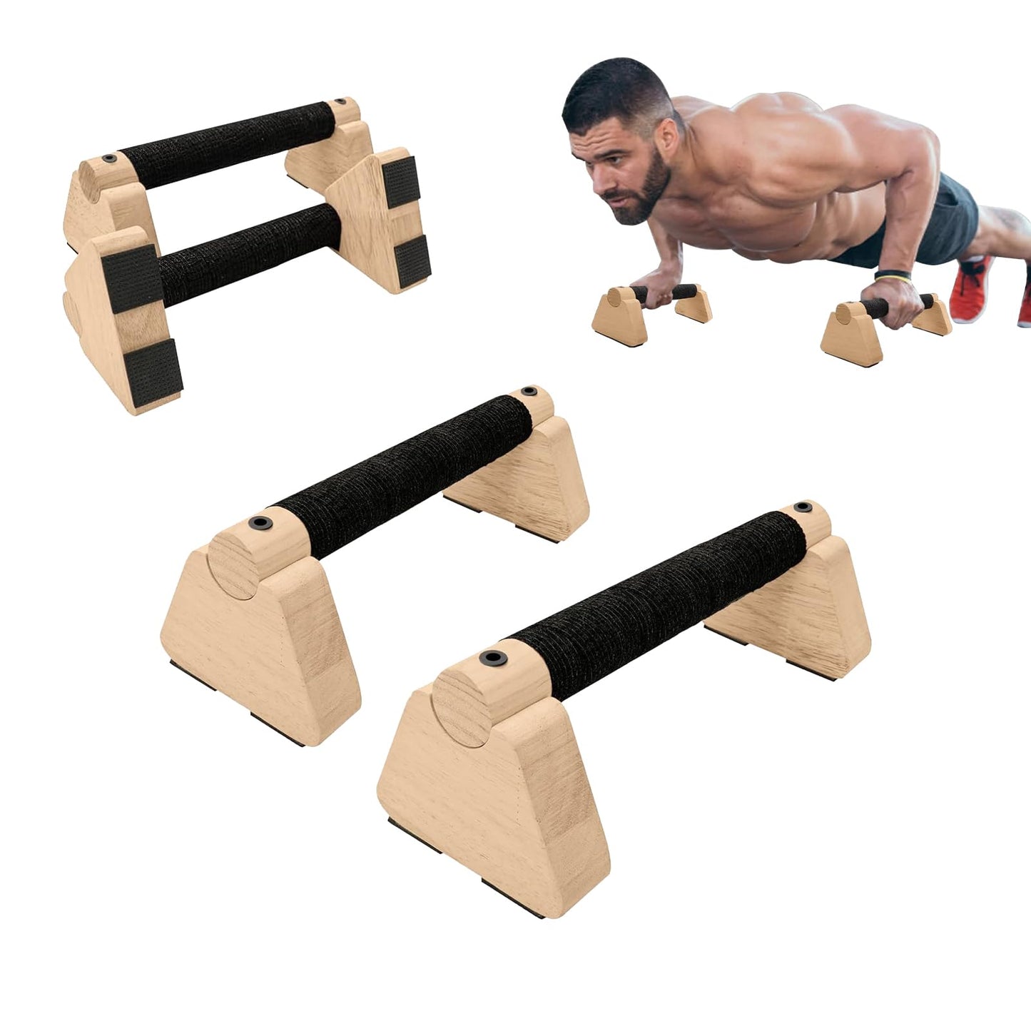 2 PCS Wooden Parallettes Bars, Wood Push Up Bars Calisthenics Equipment with Non-Slip Base, Pushup Handles Fitness Blocks for Men and Women Strength Training-10 Inch