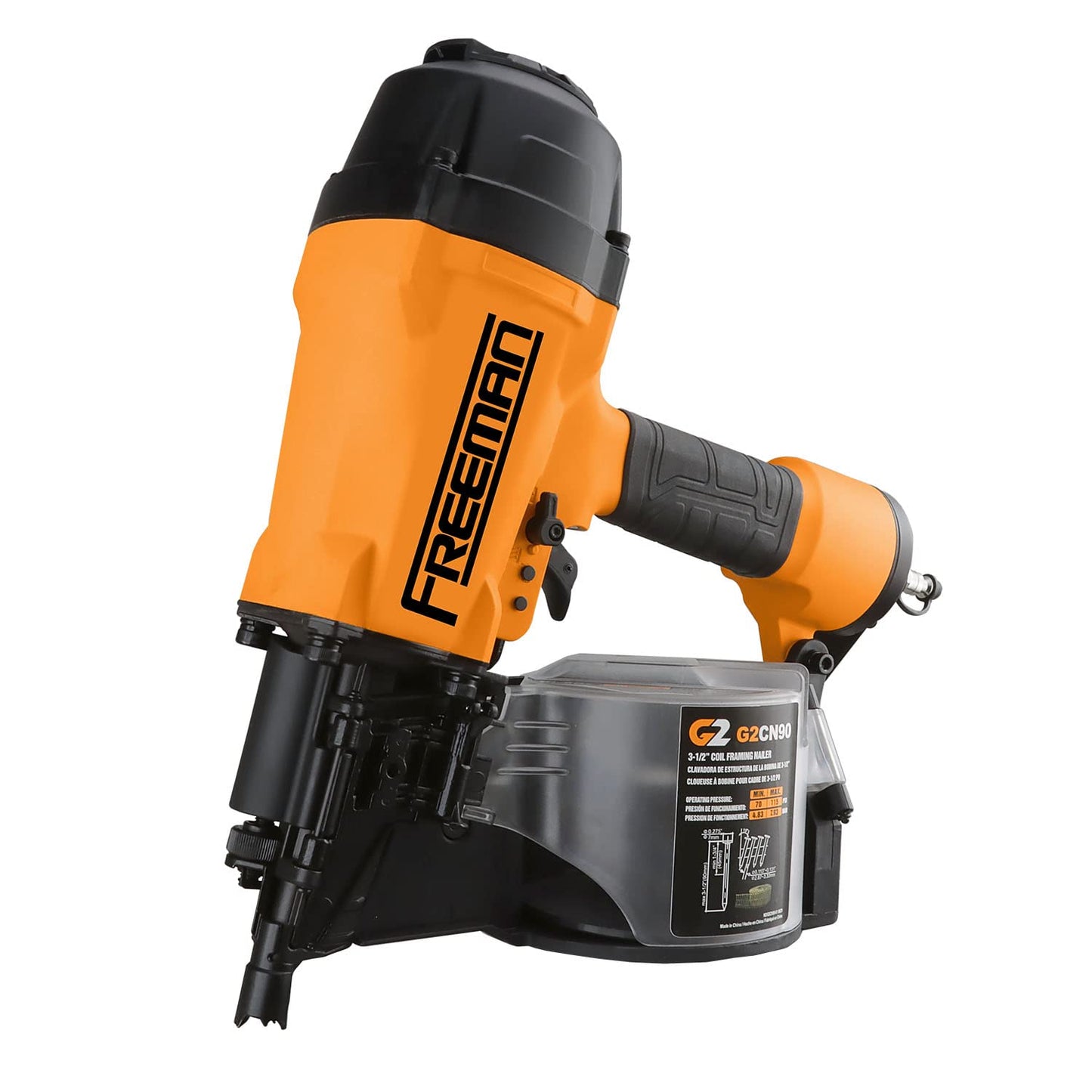 Freeman 2nd Generation Pneumatic 15° 3-1/2" Coil Framing Nailer with Adjustable Metal Belt Hook and 1/4" NPT Air Connector | G2CN90
