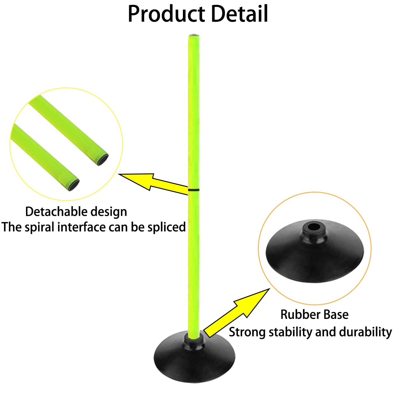 ASENVER Fluorescent Green Soccer Agility Poles Set Detachable Sports Trainning Speed Pole Slalom Poles with Rubber Base Sport Traning Equipment (Pack of 6, 3.3 FT)