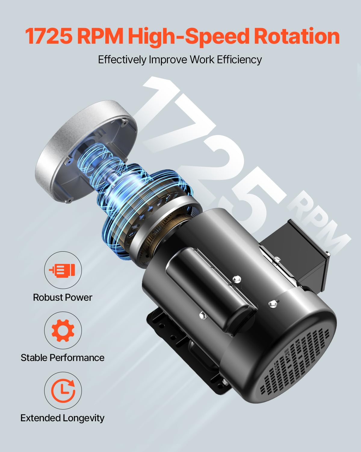 VEVOR 3/4HP Electric Motor 1725 RPM, AC 115V/230V, 56C Frame, Air Compressor Motor Single Phase, 5/8" Keyed Shaft, CW/CCW Rotation for Agricultural Machinery and General Equipment