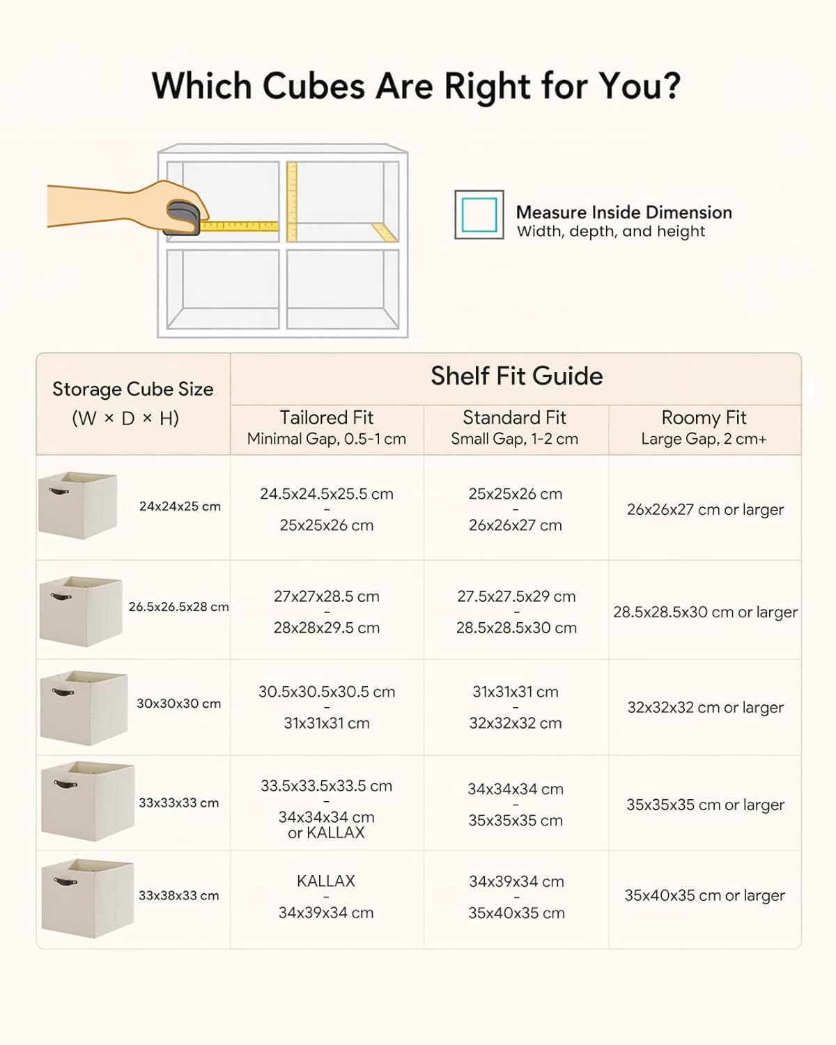 Storage Cube Bins - 6 Pack Fabric Organizer Baskets for Shelves & Closets | Beige 11x11 Inch