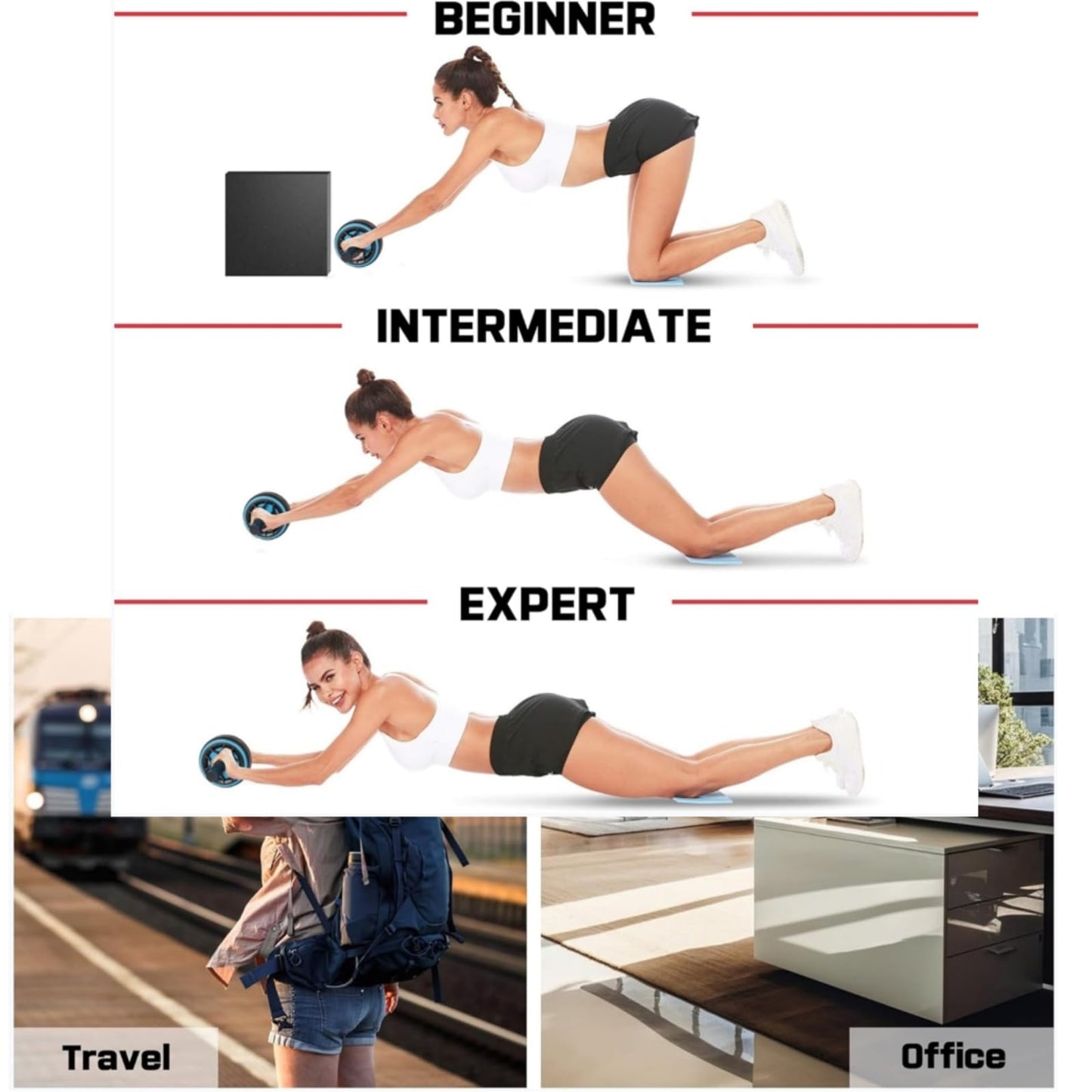 Ab Roller Wheel and Knee Mat, Abs Workout Equipment for Abdominal & Core Strength Training, Home Gym Fitness Exercise Wheels for Women Men, Abdominal Wheel (black)