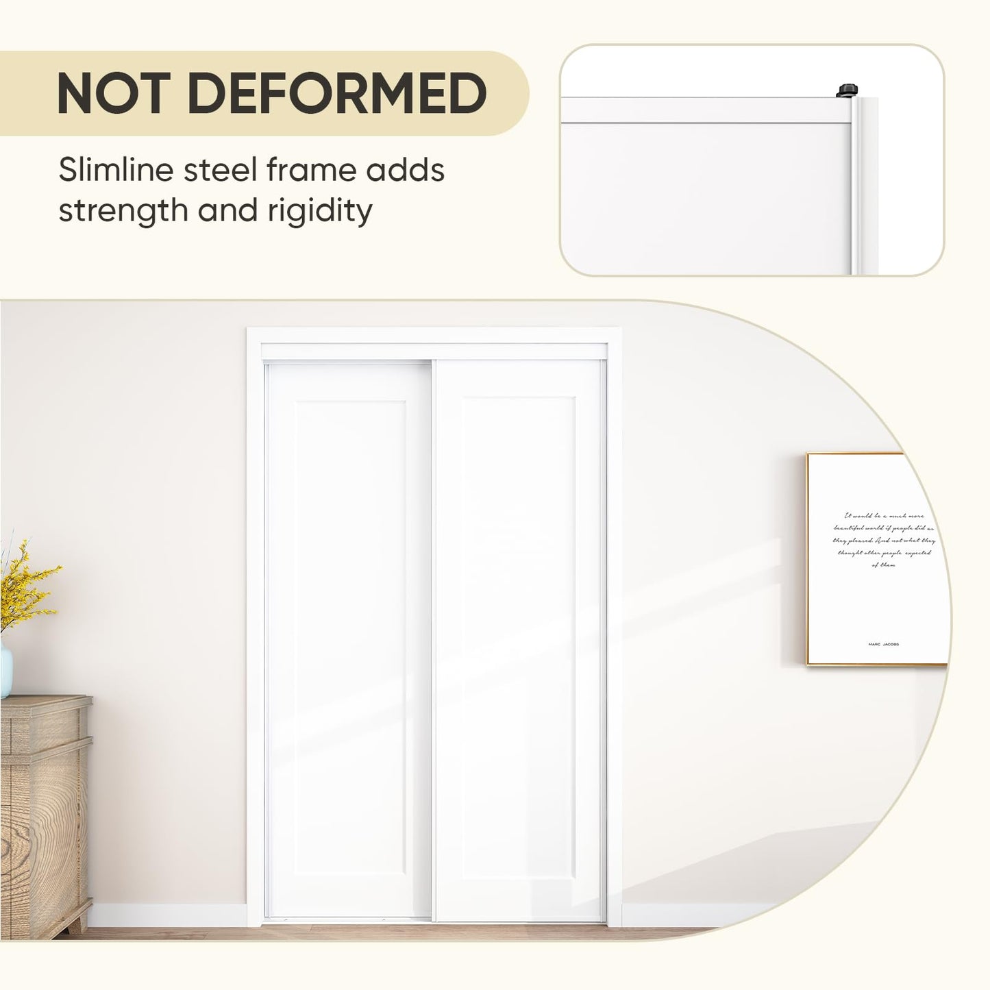 JUBEST Sliding Closet Door 48"(Double 25") x80", 1-Panel Steel Frame Bypass Primed Door with Top & Bottom Track Kits, Preassembled Hardboard Panels with Paintable Surface, Durable & Sturdy