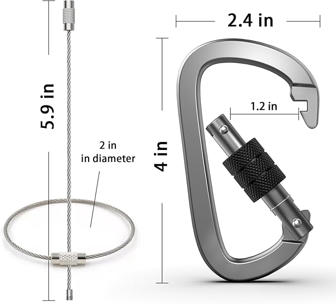 Premium Aluminum D Ring 4" Locking Carabiner Clips with Screw Gate, Set of 4, Lightweight & Durable for Hiking, Camping, Hammock, Dog Leash Harness, Keychains