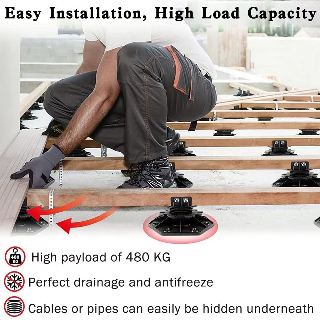 PHLKJL 24Pack Adjustable Plastic Pedestal Paver,Floor Slate Support Floor Lift,Deck Support Floor Raising (Unilateral keel Slot)