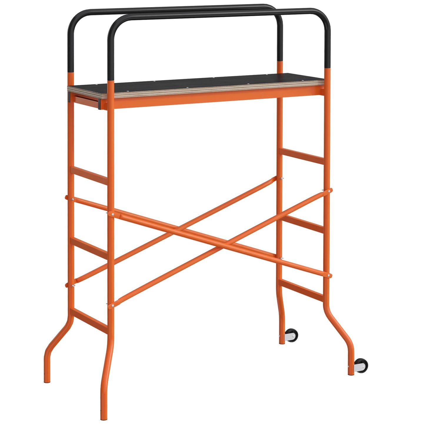 HOMCOM 4-Step Steel 4.6 x 2 x 6 ft. Scaffold 2 Wheels Free Moving for Indoor & Outdoor Decoration Anti-Skid, 440 Pound Capacity, Orange
