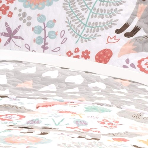 Lush Decor Pixie Fox Reversible Quilt Set, 3 Piece Set, Twin, Gray & Pink - Fun Lightweight Twin Bedding for Kids - Girls Pink Bedroom Decor