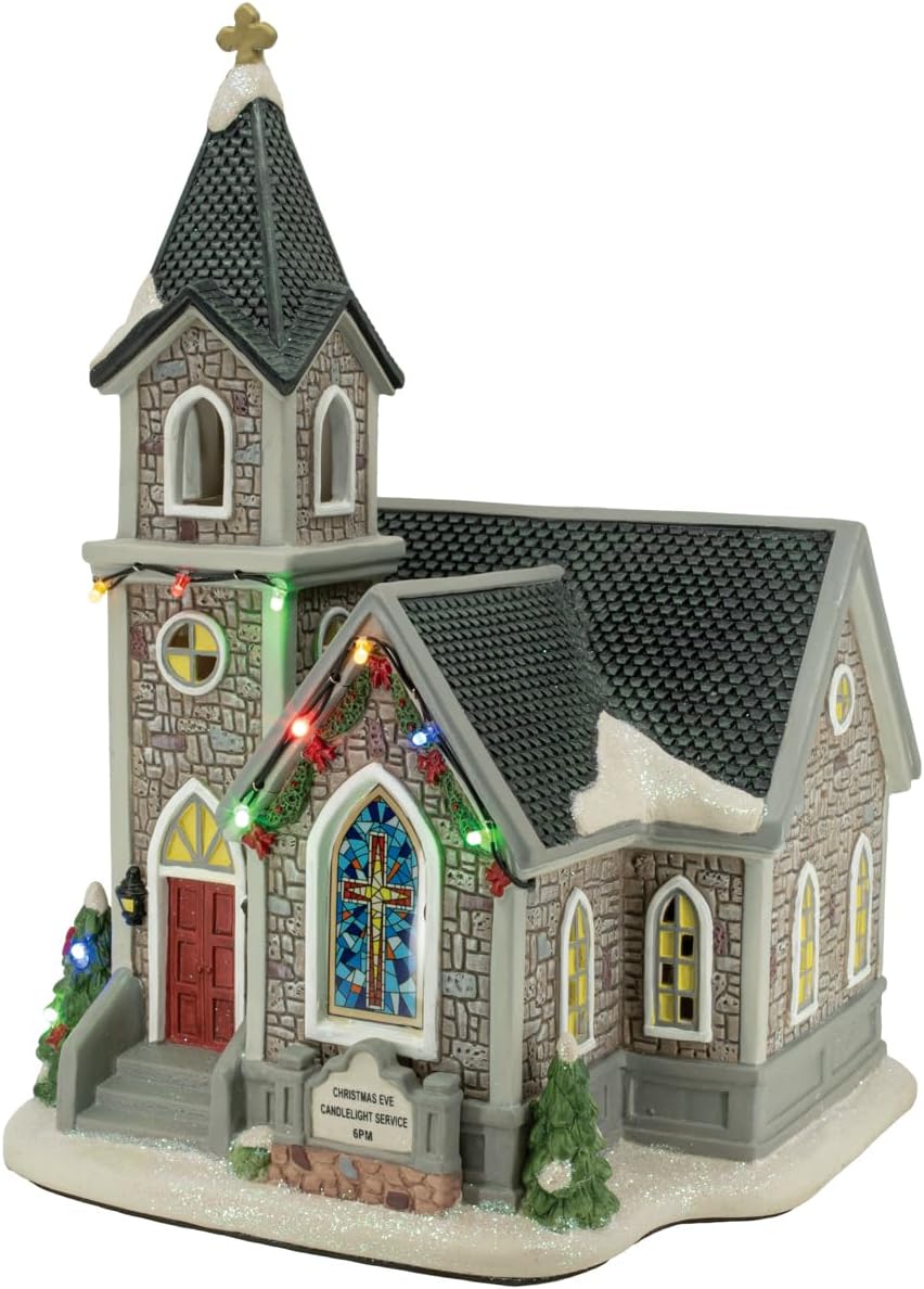 Skiennix Corner Cathedral Christmas Village - Porcelain Design with LED Lights
