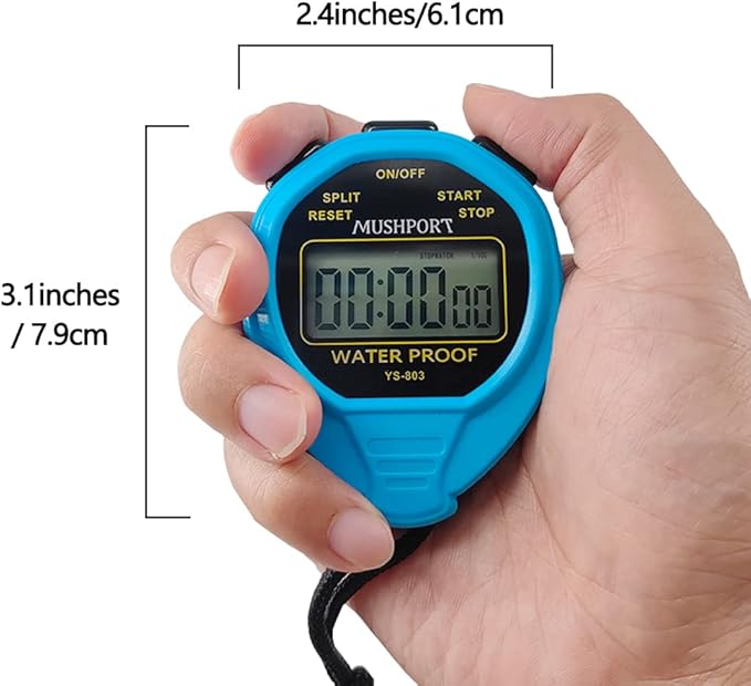 Waterproof Stopwatch Timer Only Stopwatch Mode, ON/Off Silent Simple Operation, Without Clock Date Countdown, Digital Stop Watch for Swimming Sports, Blue