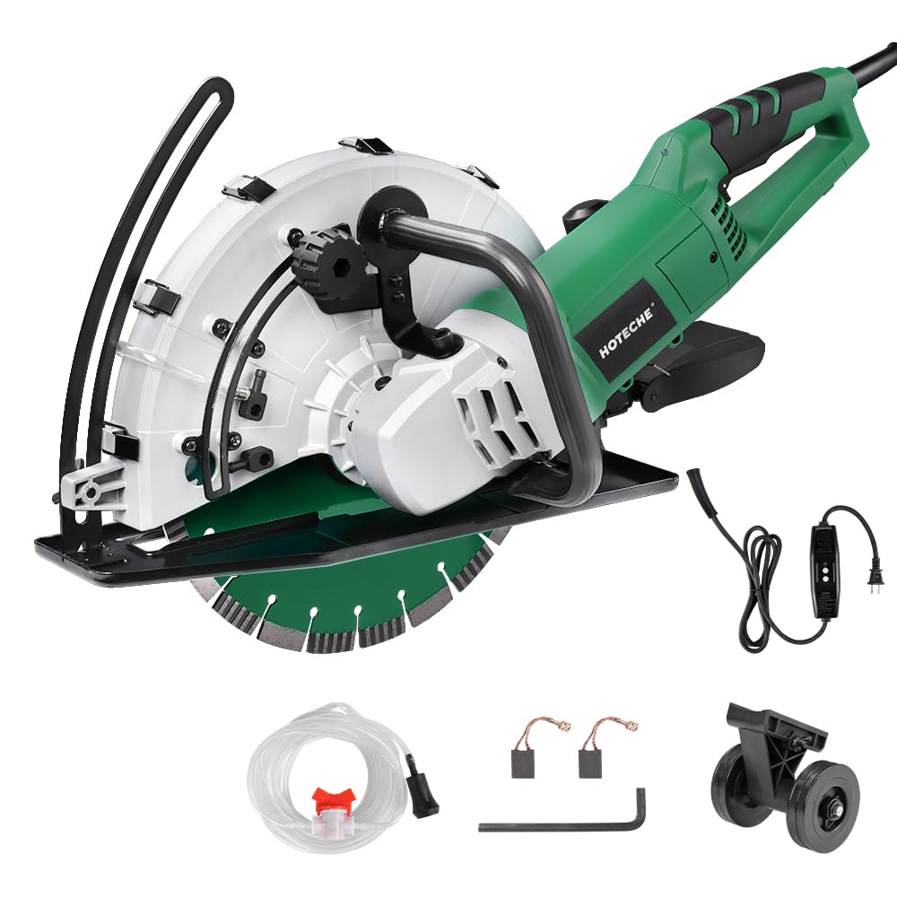Hoteche 14-Inch Electirc Concrete Saw - 2600W Multifunctional Cut-off Saw with Diamond Cutting Blade for Masonry, Mentalworking and Woodworking