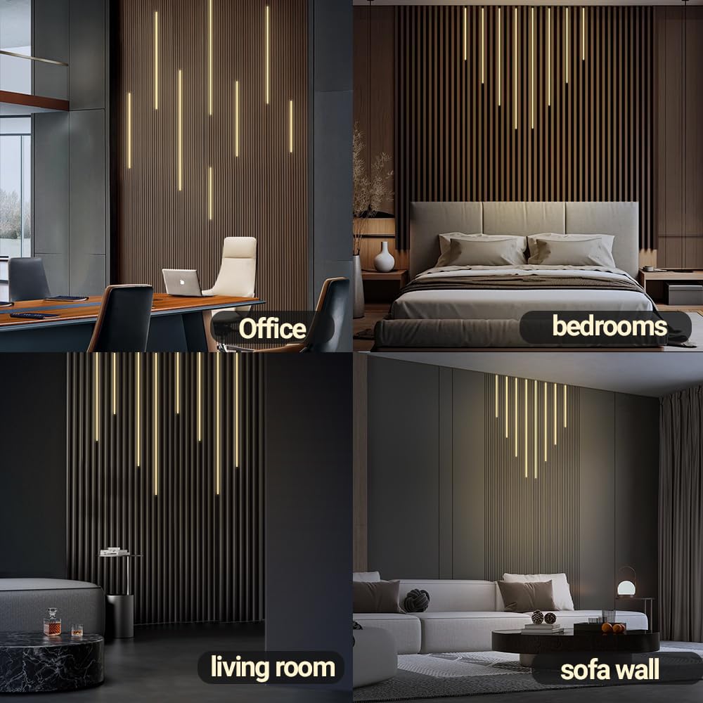 HAMRVL Black LED Recessed Lighting Kit - 8 PCS 3000K Warm White LED Strip Lights with Touch Control, Dimmable Self-Adhesive Wall Panel Lights for Wood Slat Wall Panels, Under Cabinet (Black Cover)