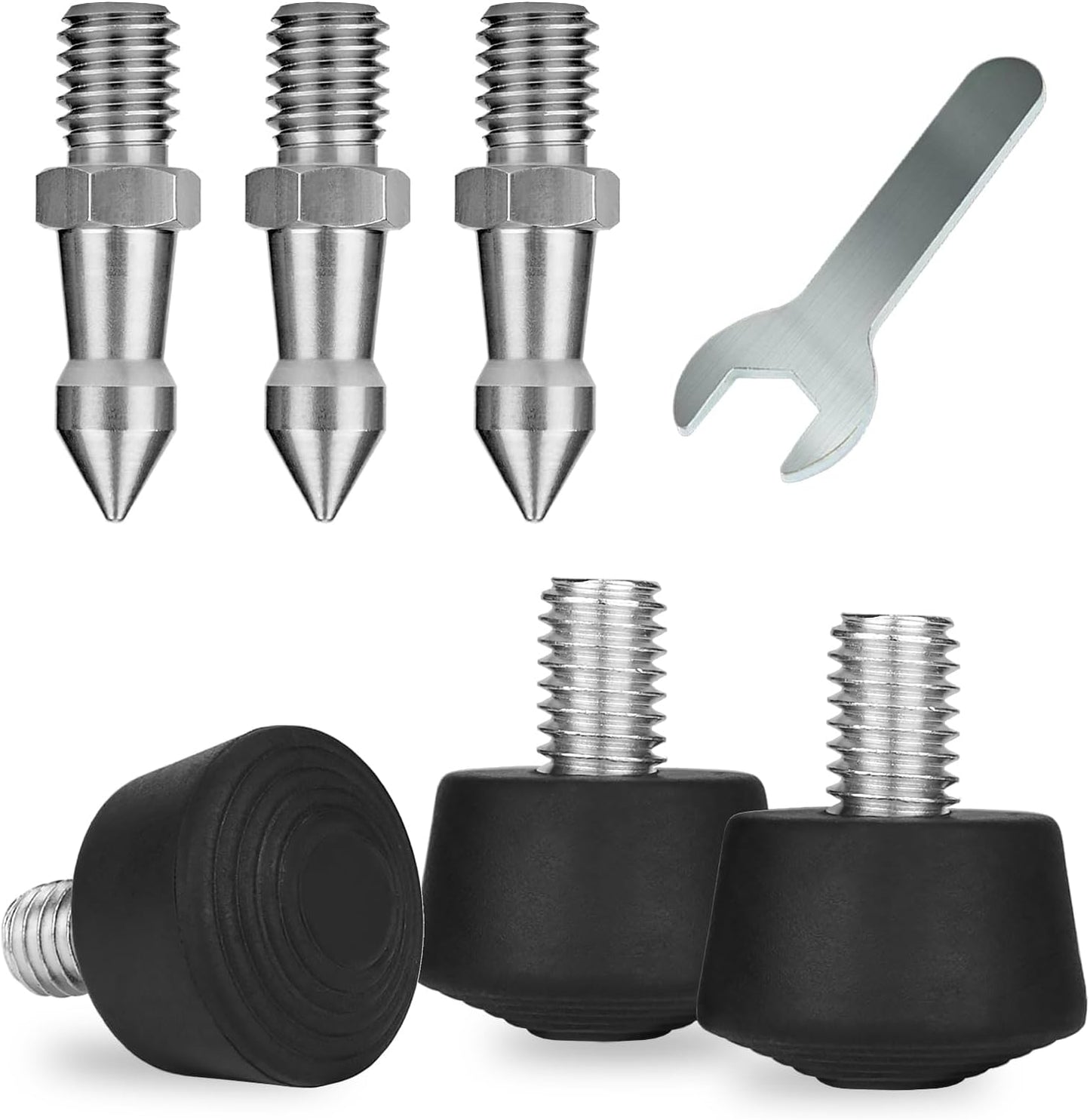Rigych 6 3/8-16 Pcs Tripod Spike Feet - Thread, Rubber & Stainless Steel Spike Feet, Universal Anti-Slip