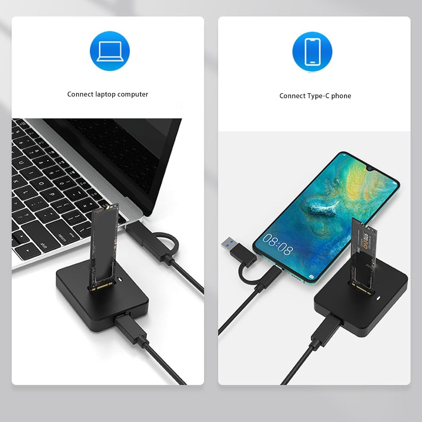 LICAEVEY M.2 10Gbps, 2230/2242/2260/2280 SSD to USB Adapter NVMe & SATA to USB C Docking Station, Aluminum Alloy
