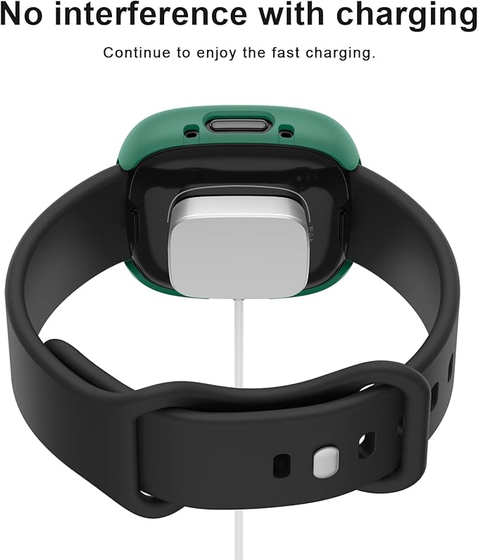 Vancle Case for Fitbit Versa 4 / Fitbit Sense 2, 4-Pack Screen Protector Tempered Glass Full Around Hard PC Case with Sensitive Touch Film Protective for Fitbit Sense 2 / Versa 4(Black + Starlight + Navy Blue + Dark Green)