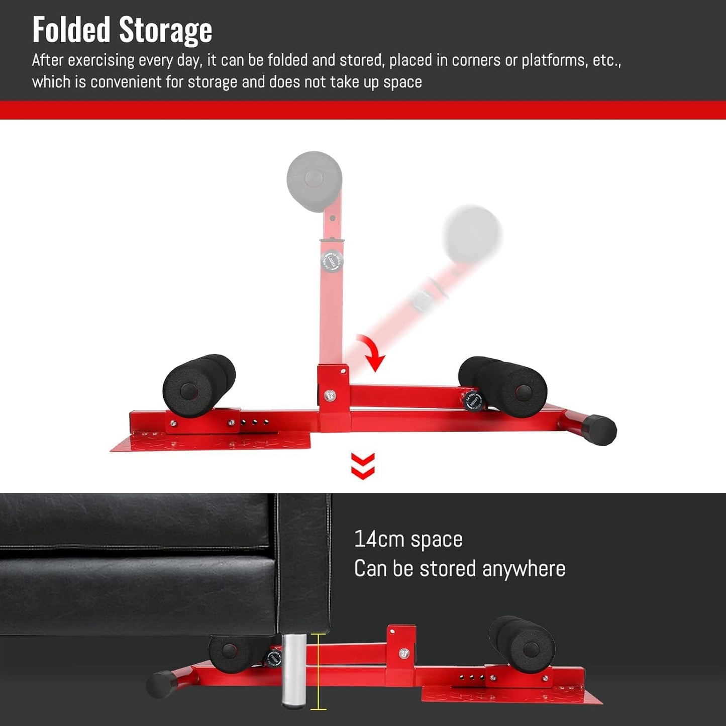 INNOLIFE Sissy Squat Machine Adjustable Height, Protective Foam Thick Steel Fitness Home Gym (Red)