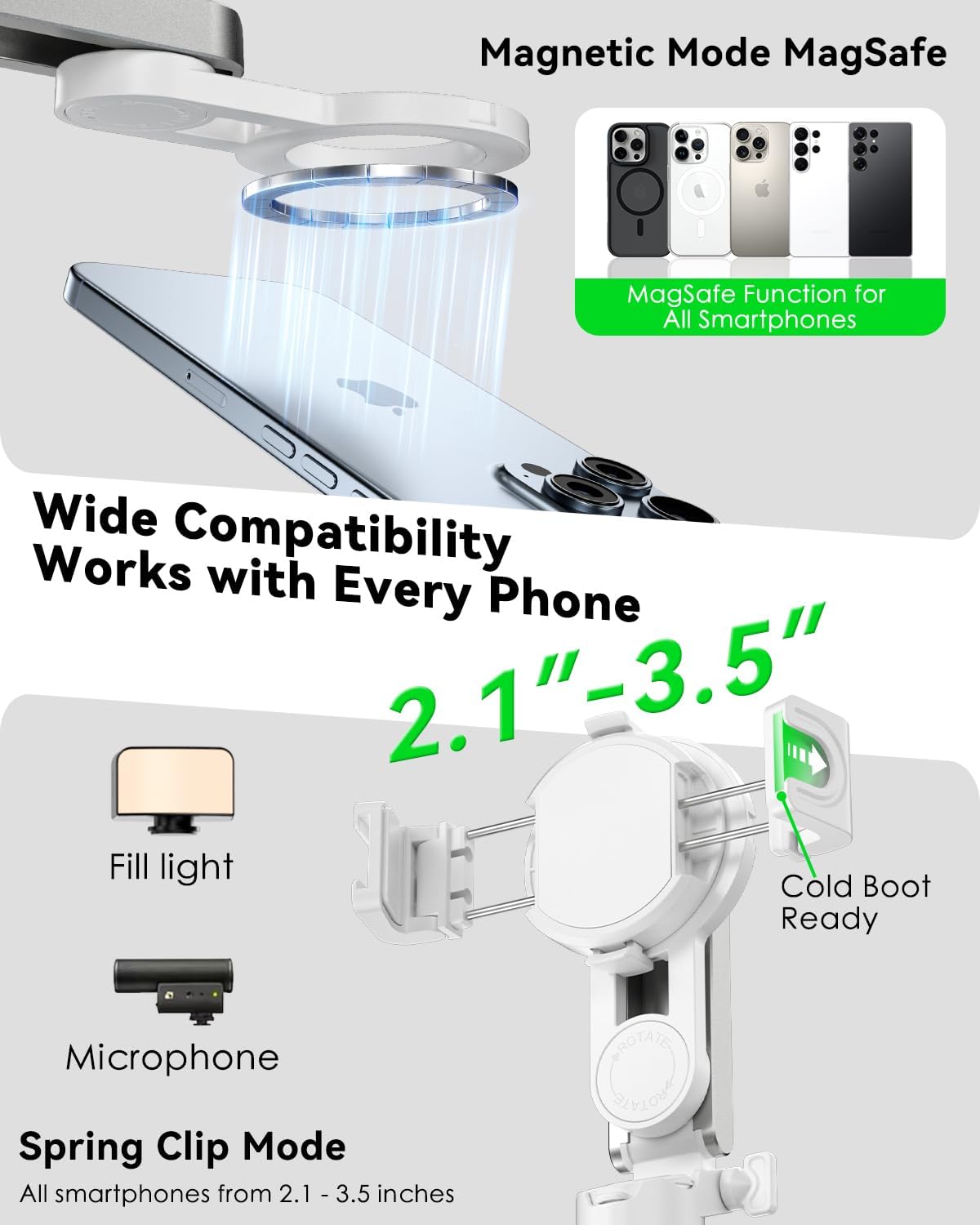 CloudValley 4-in-1 Magnetic Multifunctional Selfie Stick Tripod, Mini Portable Pocket Phone Stand with Detachable