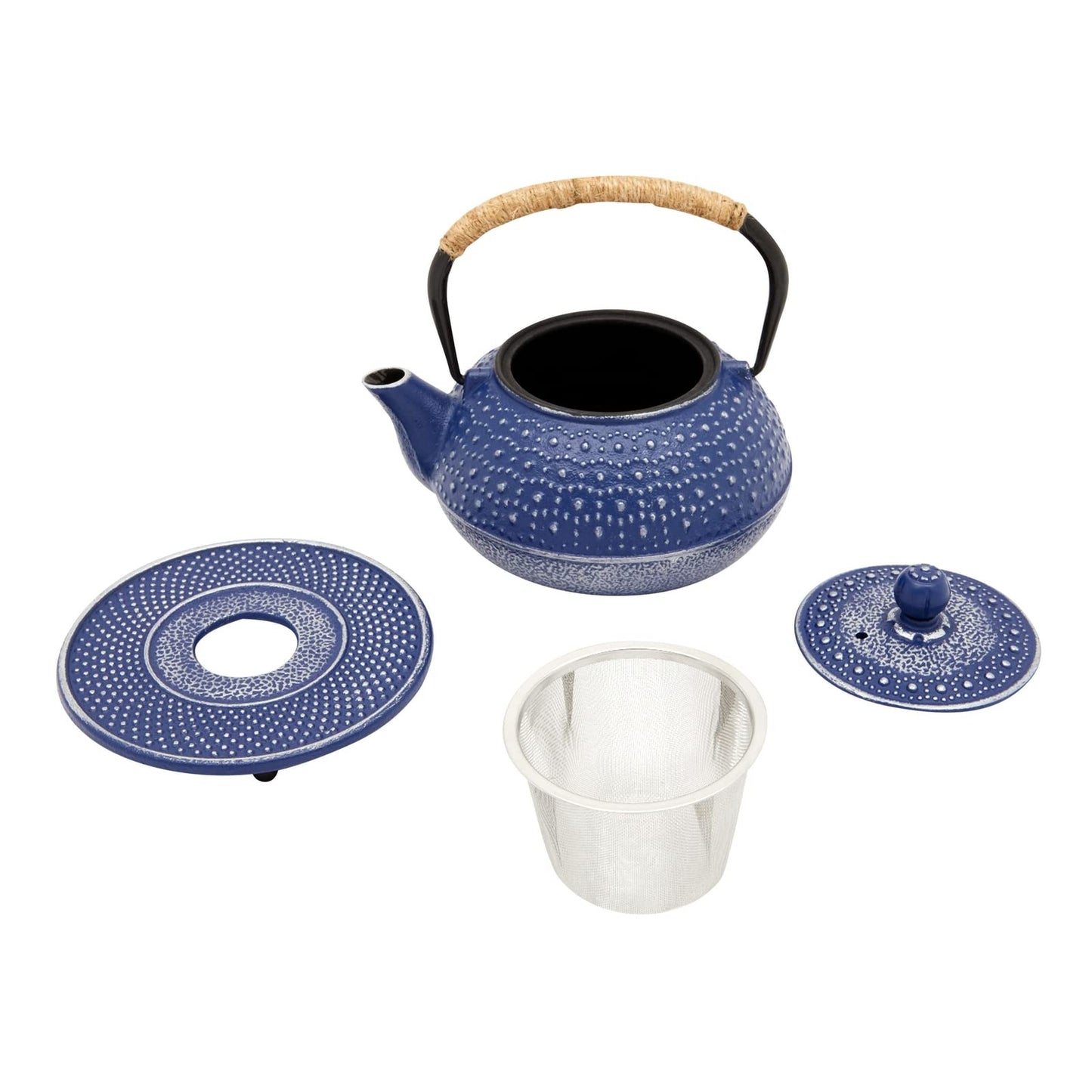 Juvale Cast Iron Teapot with Infuser - Blue, 27 oz (800 mL) - Stovetop Tea Kettle for Loose Leaf Tea - Includes Stainless Steel Infuser & Trivet