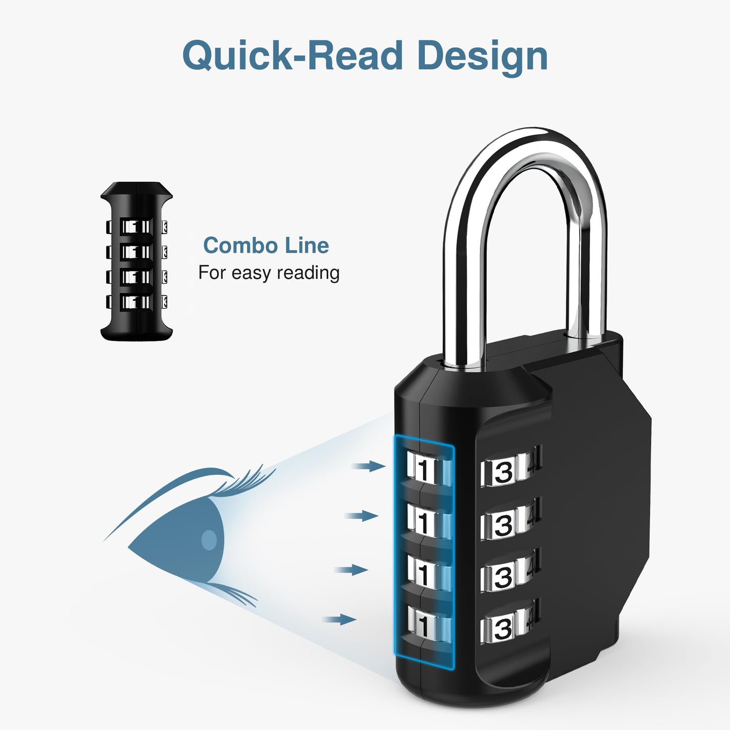 Puroma 2 Pack Combination Lock 4 Digit Padlock for School Gym Locker, Sports Locker, Fence, Toolbox, Case, Hasp Storage (Black & Code Window)