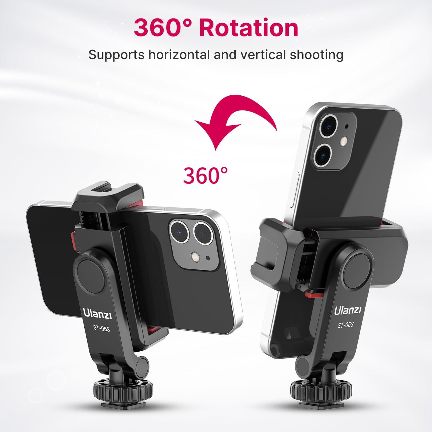 Phone Tripod Mount Holder for iPhone - ULANZI ST-06S Camera Hot 2 Cold Shoe Phone Mount Compatible for iPhone Android Sony Canon DJI Ronin S/SC Zhiyun Gimbals