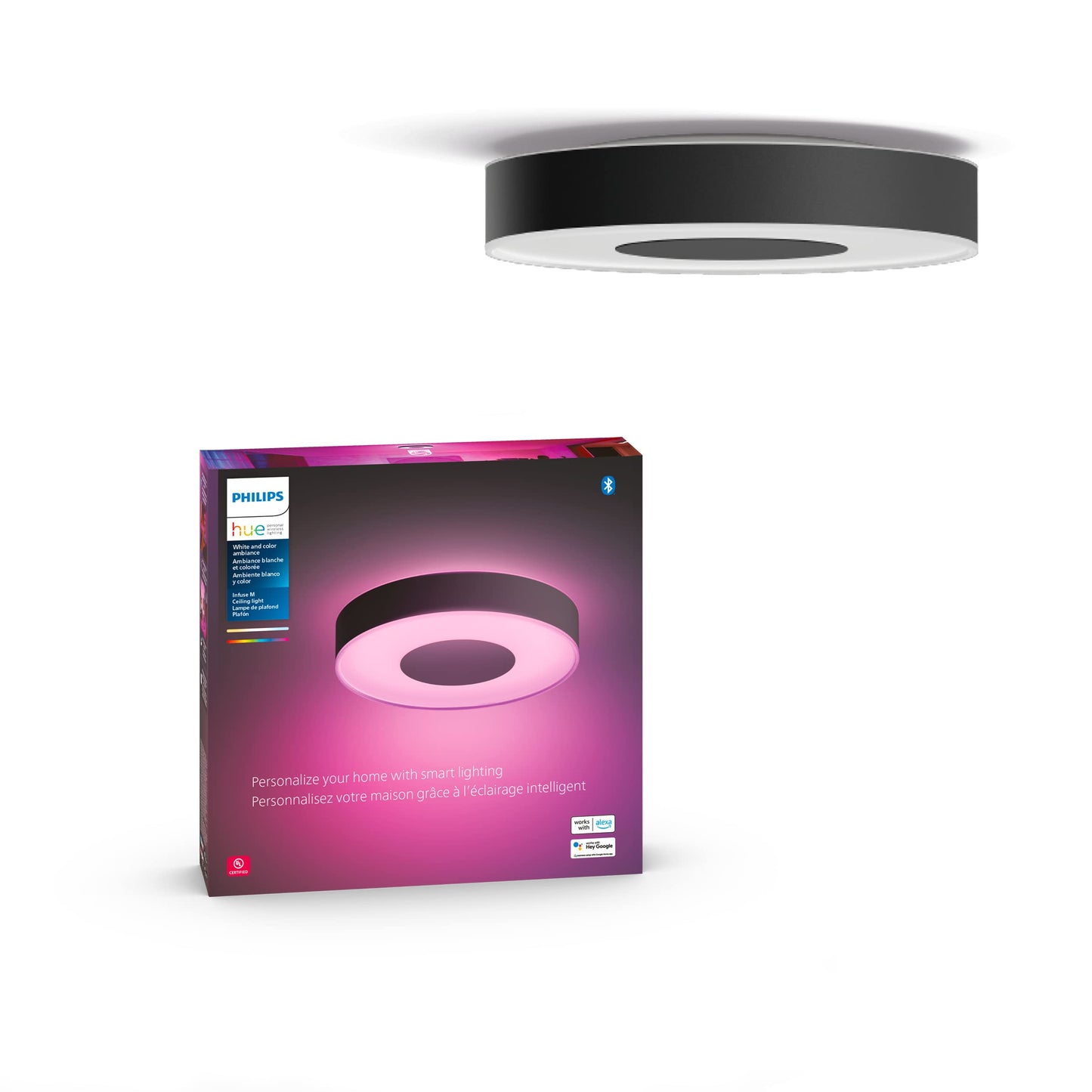 Philips Hue Infuse Medium Ceiling Lamp, Black - White and Color Ambiance Color-Changing Smart LED Light - 1 Pack - Control with Hue App - Compatible with Alexa, Google Assistant, and Apple Homekit
