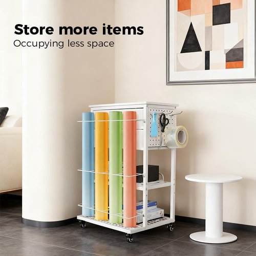 Christmas Wrapping Paper Organizer - Heavy-Duty Storage Cart with 2 Fabric Drawers for Ribbons & Gift Bags