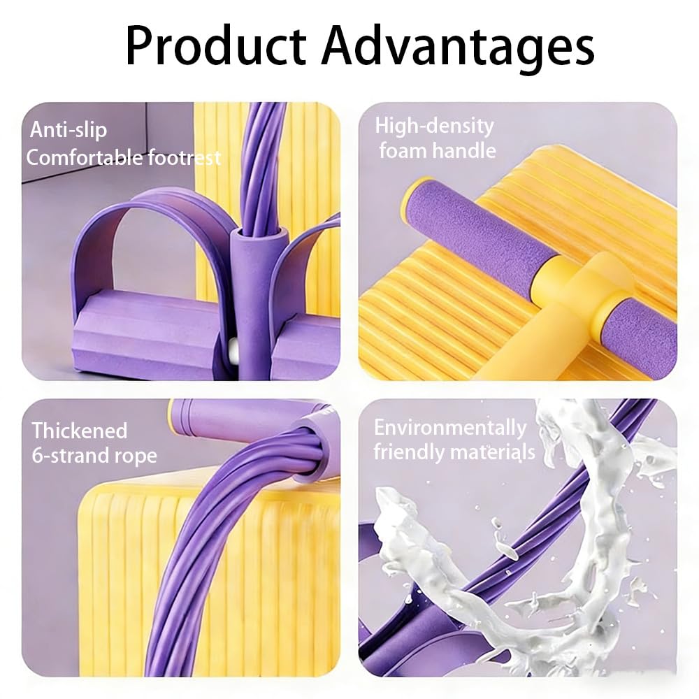 Multifunction Pedal Resistance Band with Handles,6-Tube Elastic Yoga Pedal Puller Resistance Band Set, Natural Latex Foot Pedal Resistance Device,Tension Rope for Exercise Women Men (Purple,1pcs)