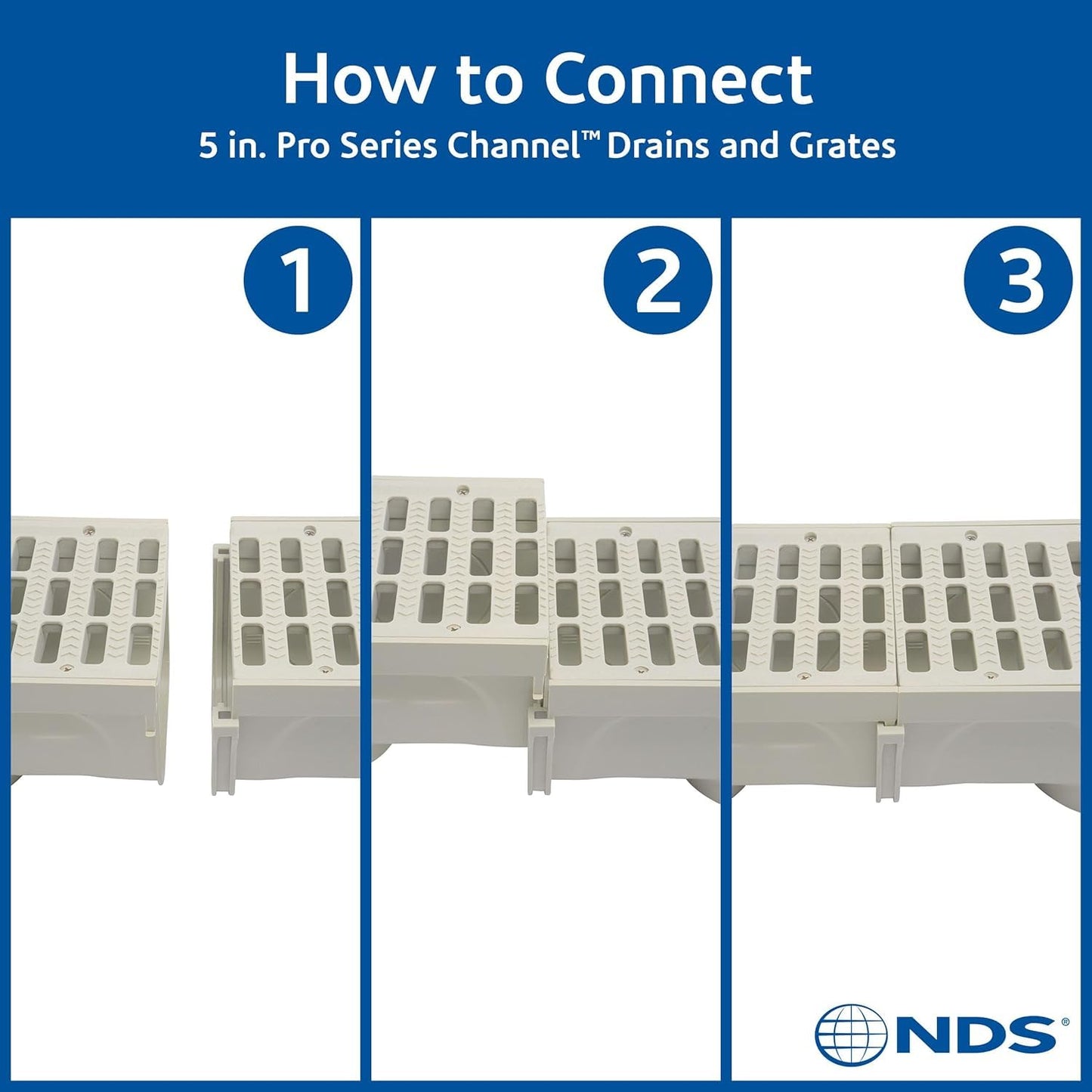 NDS Pro Series Channel Drain Kit, 5-1/2 in. X 39-3/8 in. Deep Profile Channel, Galv. Steel Grates, End Caps/Outlet, 5 in.