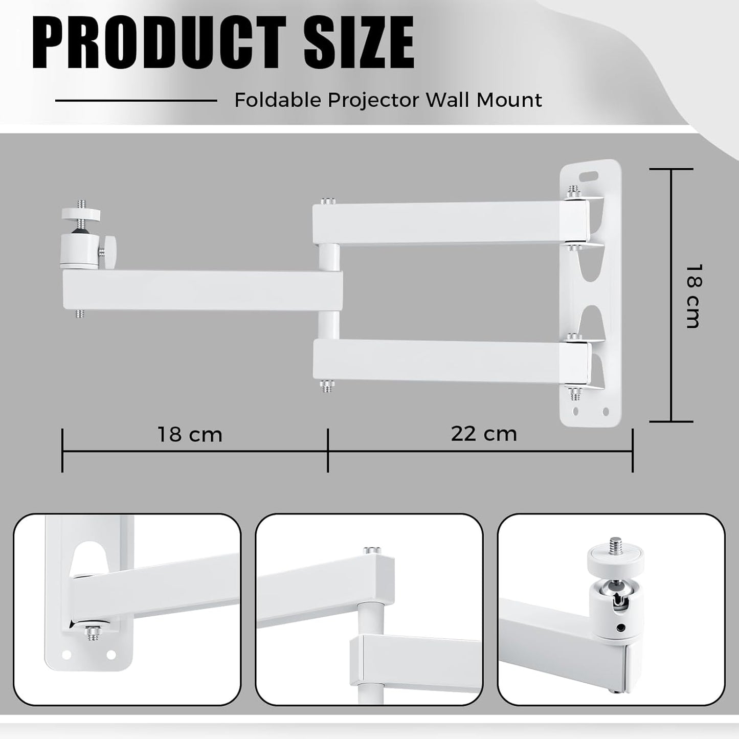 CroBlissful 360 1/4" Foldable Projector Wall Mount, Ceiling Projector Mount, Universal Adjustable Rotation, Projectors