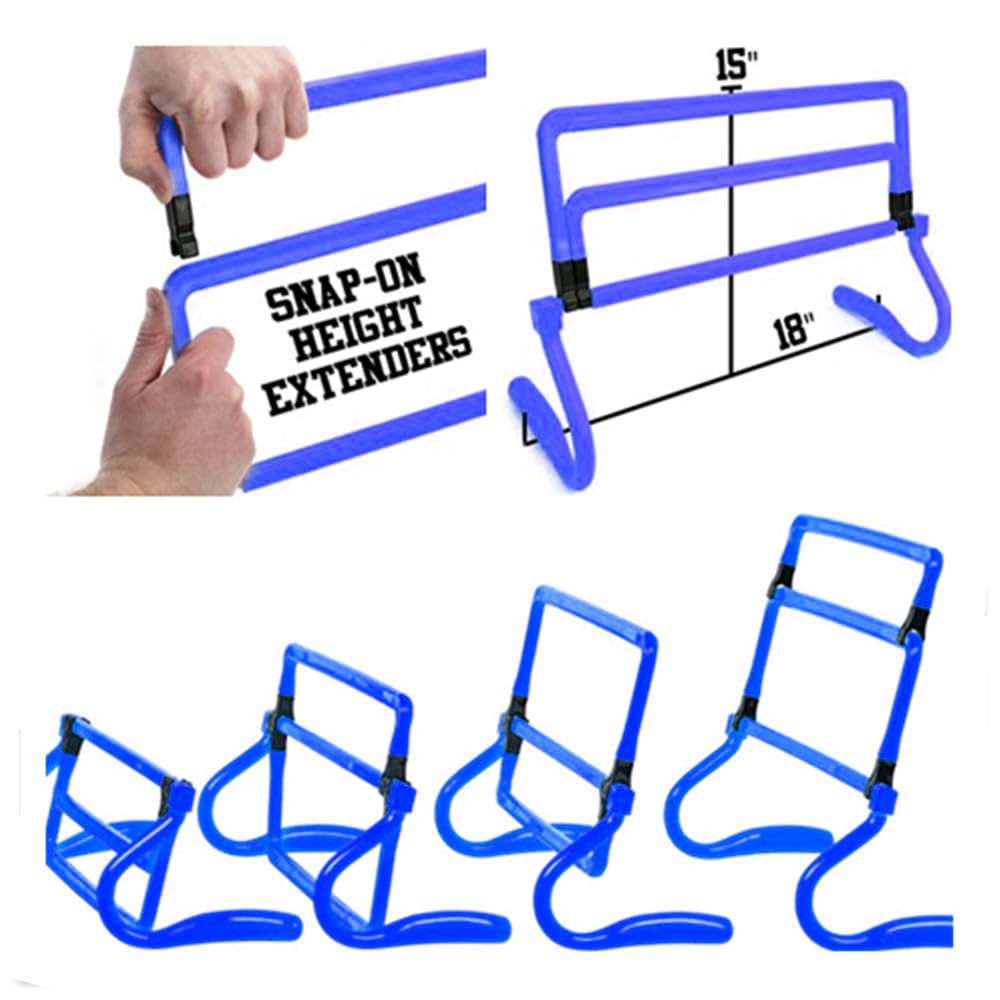 Kvittra Adjustable Speed Training Hurdles Fitness & Speed Training Equipment with Agility Ladder - Plyometric Fitness & Speed Training – Hurdle/Obstacles for Soccer, Football, Track & Field (Blue)