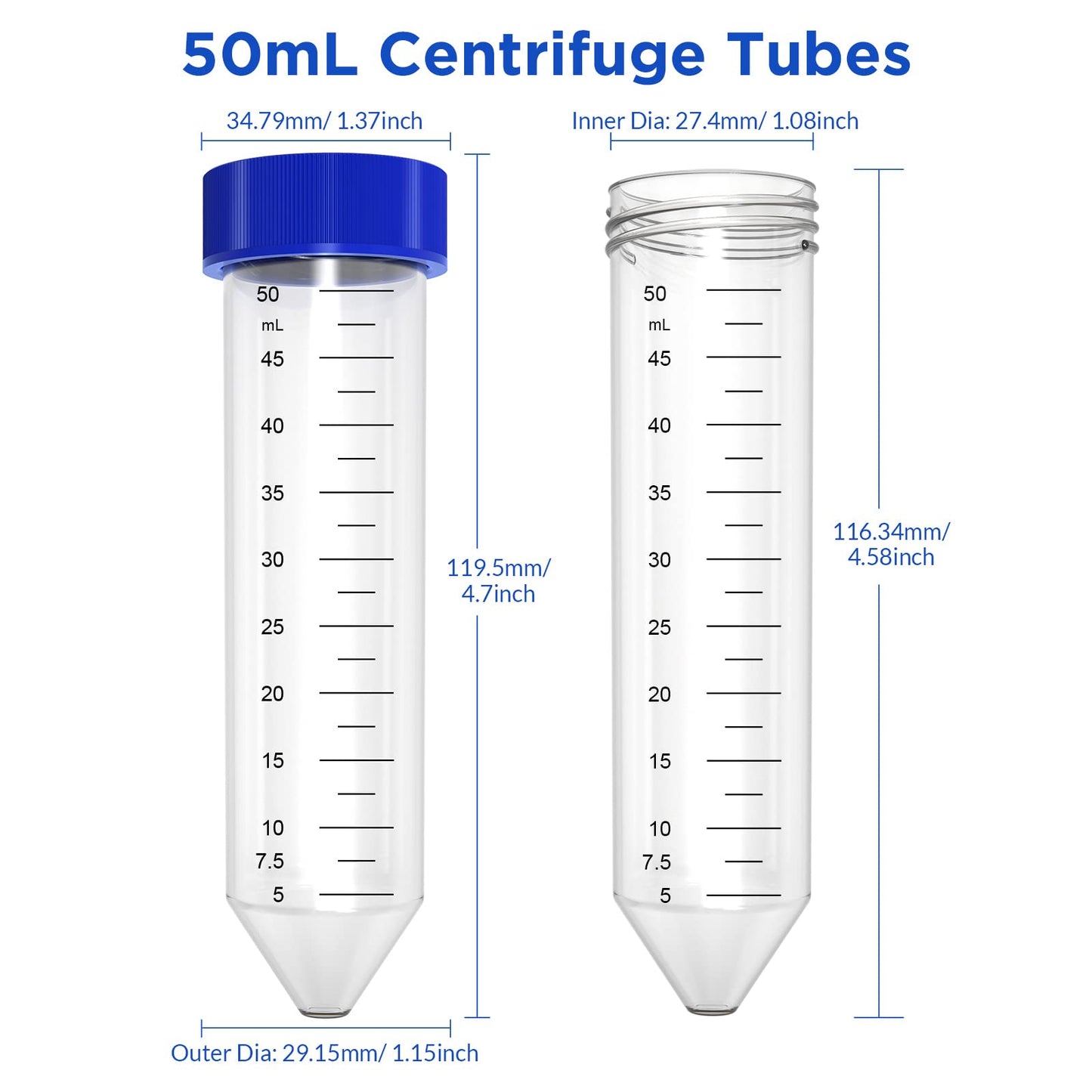 SimPure Centrifuge Tubes 50mL, Conical Tubes Sterile 25 PCS, Polypropylene, Leak-Proof Screw Caps, Plastic Container with Graduated and Write Marks, Non-pyrogenic, DNase/RNase Free, Human DNA-Free