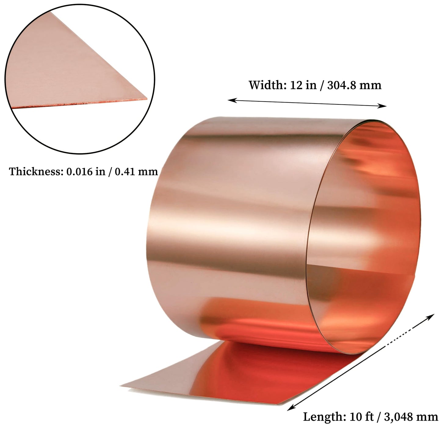 GOORY Copper Flashing 26 Gauge - 12in x 10ft 0.016"(0.41mm) Thickness Roof Flashing Roll - 99.95+% Pure Copper Sheet Metal ASTM B152 - Roofing Repair DIY Project Contractor Jewelry Crafts