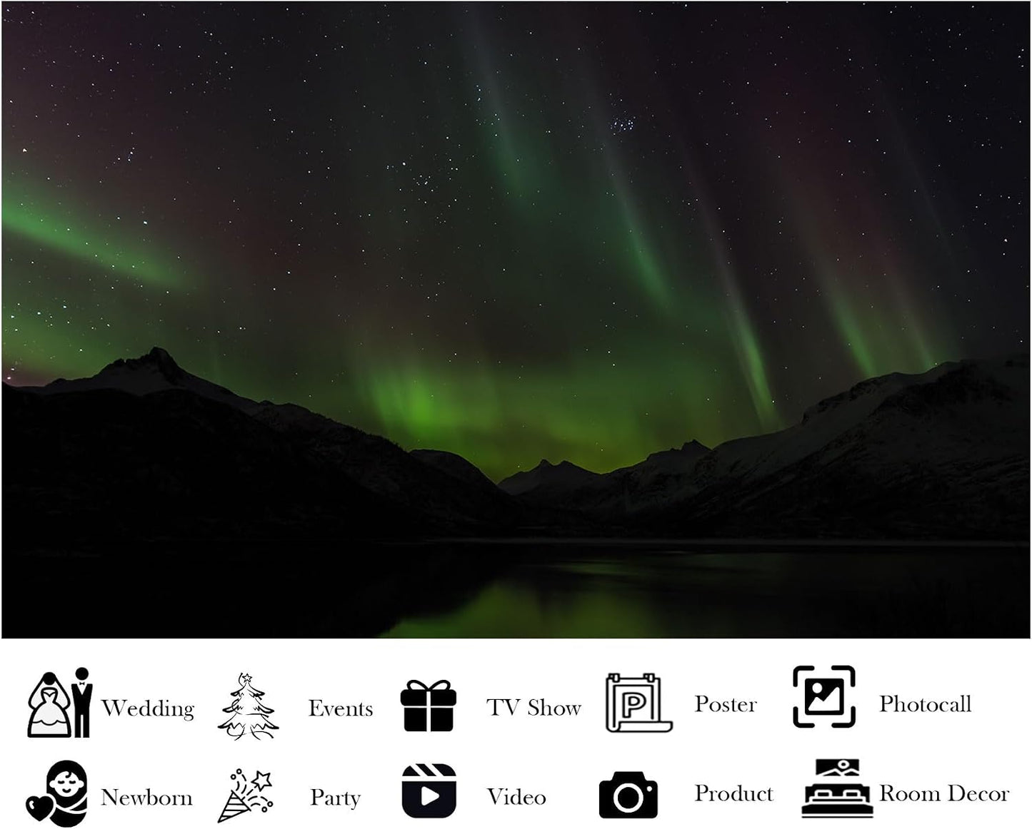 LidyMini 10x10ft Fabric Aurora Borealis Mountain Lake Backdrop Dramatic Northern Lights Night Landscape Photography