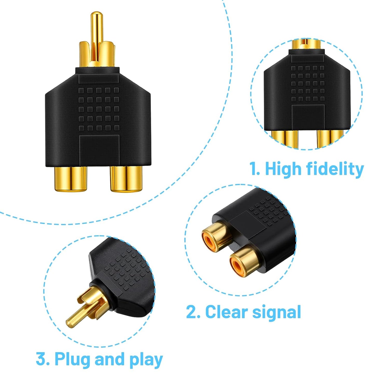 Xyembu 6Pcs 1 2 RCA Y Splitter Adapter Male Female Audio Video Y Splitter Adapters for Audio Video Av TV Cable