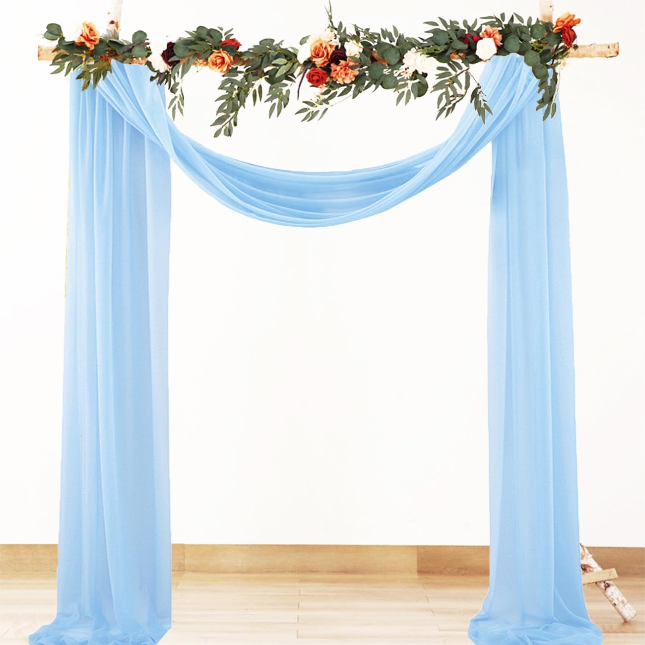Skiennix Chiffon Wedding Arch Draping Fabric - Baby Blue Sheer 29 in x 20 ft Backdrop for Events