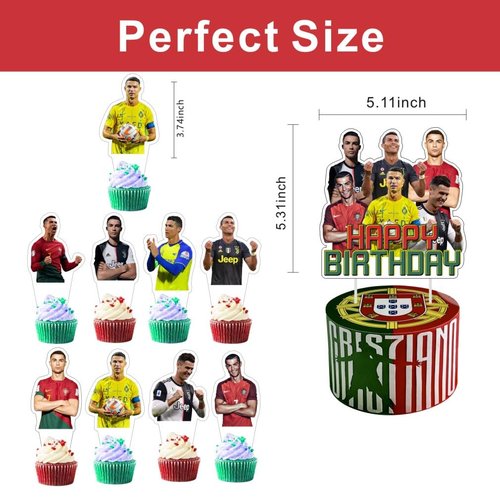 25pcs Soccer Cake Decorations with 1pcs Cake Topper, 24pcs Cupcake Toppers for Soccer Birthday Party Supplies.