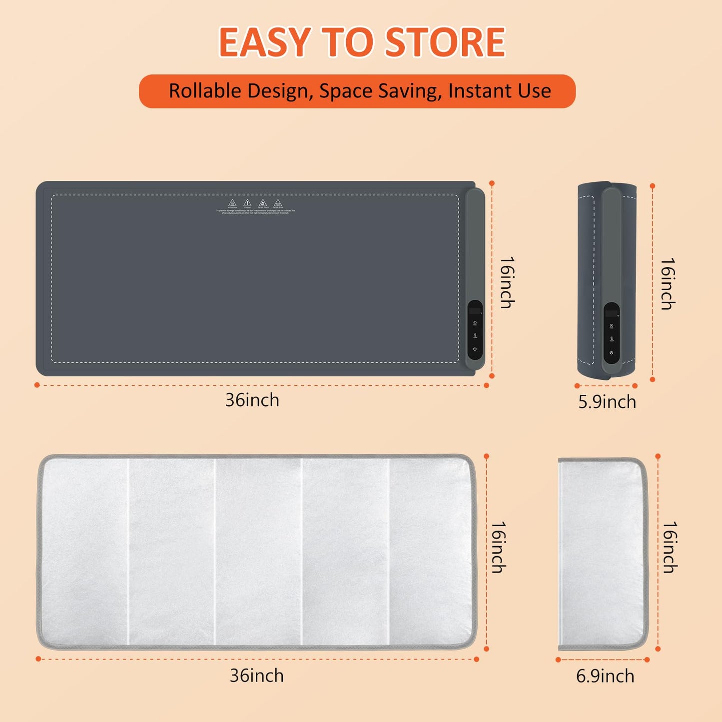 OcePor Warming Mat for Food,(XXL 36"x16") Electric Warming Tray,Extra Large Food Warmer Mat,Warming Pads for Food,Portable Heating Mat for Buffet,Parties,Buffets Party (Gray + Heat Insulation Pad)
